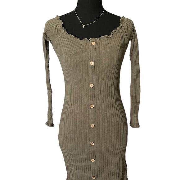 3/$15 Women's Riley and James Olive Green Long Sleeve Fall Bodycon Fit Dress - Picture 8 of 8